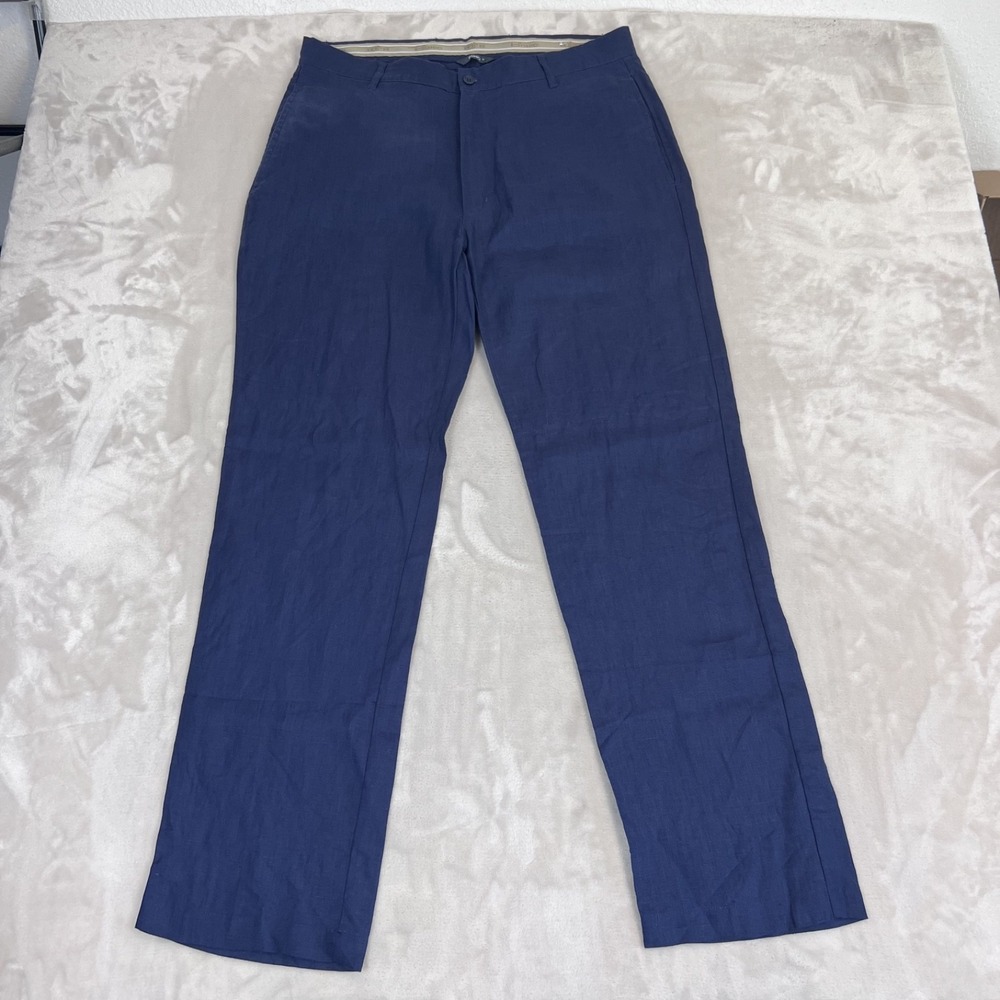 Bohio Pants Mens 34 Blue Linen Straight Leg Coastal Lightweight Resort Preppy‎